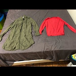 H&M Olive Green Dress & Hot Pink Cardgain